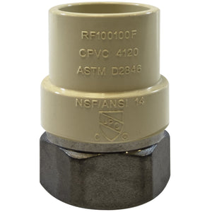 Durable stainless steel adapter for connecting chlorinated polyvinyl chloride to female iron pipe threads — 1-1/4 Chlorinated Polyvinyl Chloride x 1-1/4 Female Iron Pipe Stainless Steel Adapter