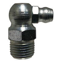 A stainless steel 90-degree grease fitting with a threaded end and a hexagonal shape for tools - Stainless Steel 1/8 90 Grease Fitting- 36120