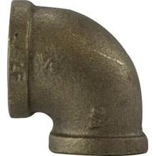 A bronze brass reducing elbow fitting with 90-degree angle, designed for connecting pipes of different sizes - 3/4 x 1/8 Brass Reducing Elbow Lead-Free