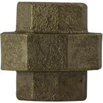 A bronze-colored 1-1/2 inch lead-free imported union pipe fitting.