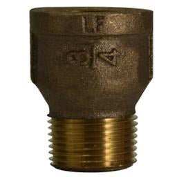 A bronze-colored brass extension piece with threaded connections for plumbing installations.