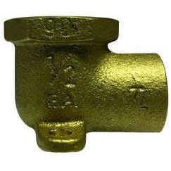 A bronze 90-degree elbow plumbing fitting with a sweat and FIP connection, showing the product's ear with mounting lugs - 1/2 Sweat X 1/2 Female Iron Pipe Lead-Free Bronze Drop Ear 90