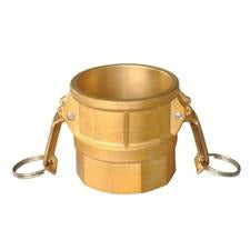 A gold-colored brass plumbing valve with a handle and ring for easy installation. 1-1-4 Part Dust Brass