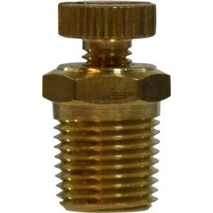 A gold-colored 303 stainless steel multi purpose air vent with a threaded connection. - 1/8 303 Stainless Steel Multi Purpose Air Vent