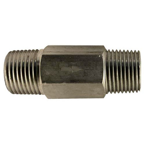 A compact aluminum anti-siphon valve with male iron pipe threads on both ends. - 1/4 Male Iron Pipe x Male Iron Pipe Aluminum Anti-Siphon Valve