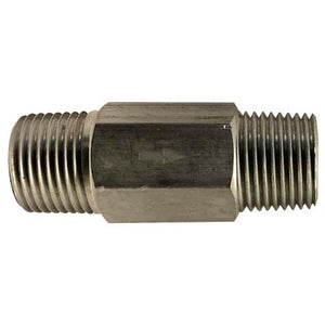 A compact aluminum anti-siphon valve with male iron pipe threads on both ends. - 1/4 Male Iron Pipe x Male Iron Pipe Aluminum Anti-Siphon Valve