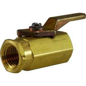 A miniature brass ball valve with a female iron pipe connection, featuring a lever handle for operation. - 1/4 Female Iron Pipe X Female Iron Pipe Miniature Ball Valve