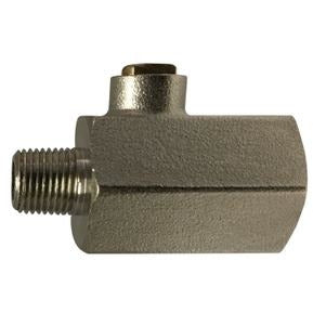 A mini ball valve with a screwdriver handle and viton seals, primarily in silver color. - 1/4 Female x Male Mini Ball Valve Screwdriver with Viton Seals