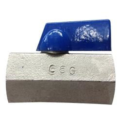A stainless steel mini ball valve with a blue handle, showing the valve's body and the handle in a vertical orientation. - 1/2 Stainless Steel Mini Ball Valve