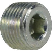 A silver-colored hollow hex plug with a hexagonal shape and threaded connection - 1-1/4 Hollow Hex Plug