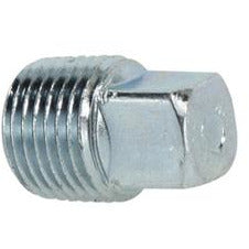 A silver-colored square head plug with threaded connection - 1-1/4 Square Head Plug