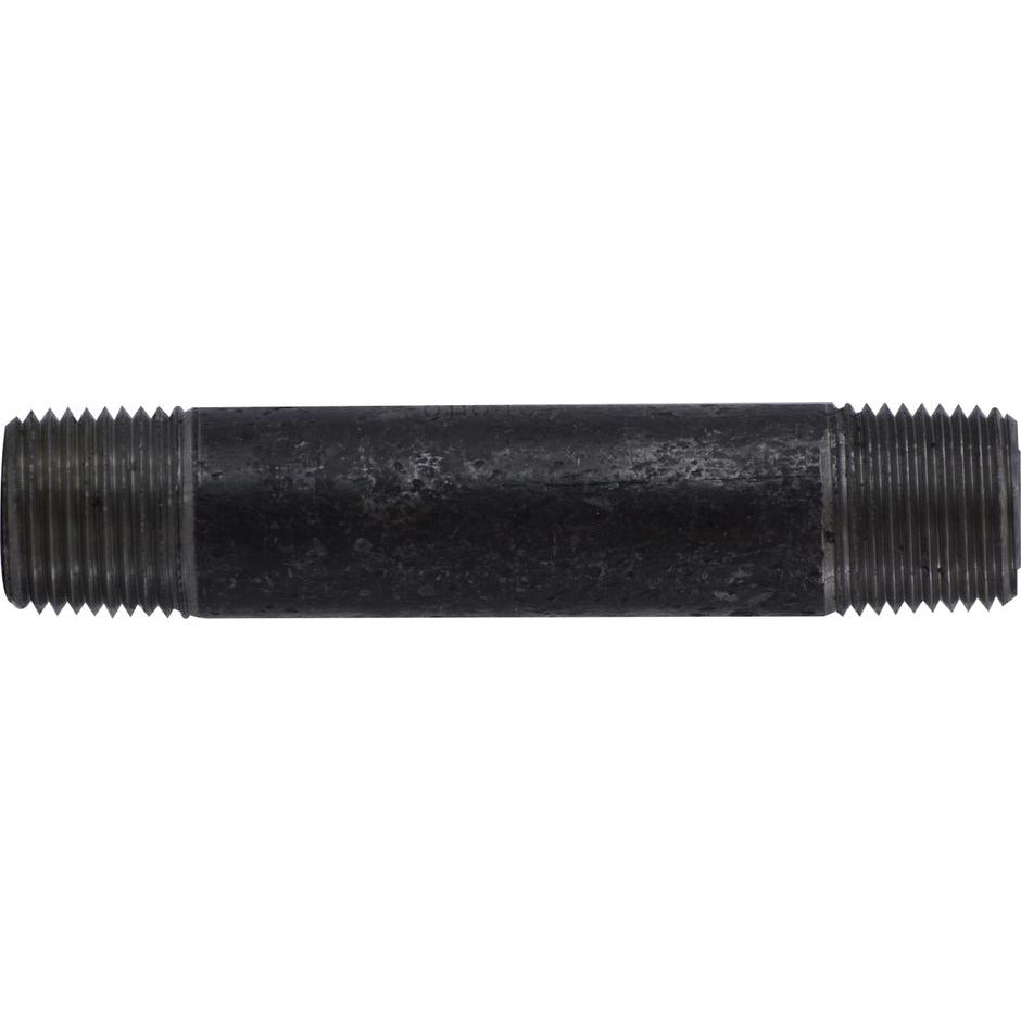 A black seamless nipple pipe fitting with threaded ends, designed for high-pressure industrial and plumbing applications - 1/2 x 6 Double Extra Heavy Black Seamless Nipple