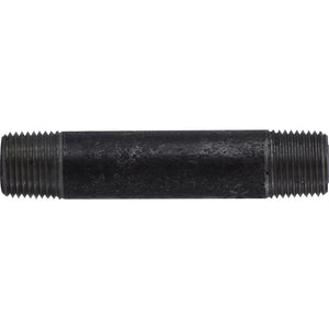 A black seamless steel nipple pipe fitting with threaded ends, 3/4 inch in diameter and 6 inches in length - 3/4 x 6 Double Extra Heavy Seamless Black Nipple