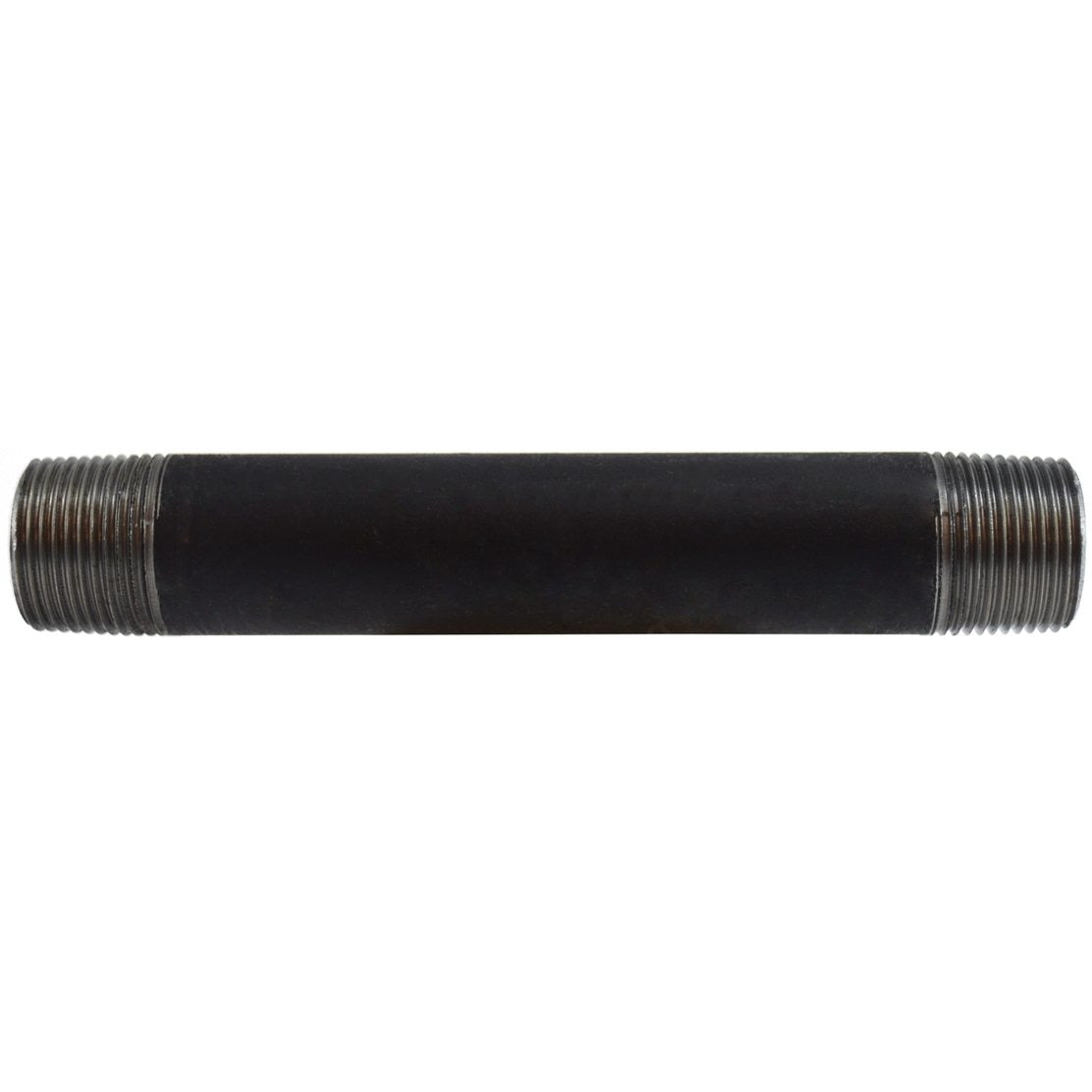 A black seamless steel nipple pipe fitting with threaded ends - 3/4 x 9 Schedule 80 Seamless Black Nipple