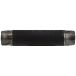 A black seamless steel nipple pipe fitting with precision-cut ends and threads - 1 x 2 Schedule 80 Seamless Black Nipple