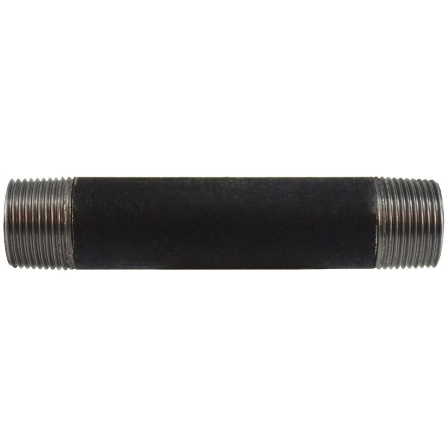 A black seamless steel nipple pipe fitting with precision-cut ends and threads - 1 x 2 Schedule 80 Seamless Black Nipple