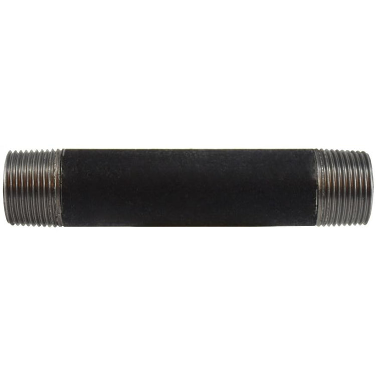 A black seamless nipple pipe fitting with threaded ends, designed for industrial piping applications - 1 x 2 Schedule 80 Seamless Black Nipple