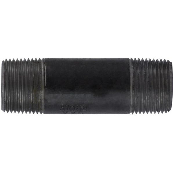 A black seamless steel nipple with threaded ends - 1 x 2 Double Extra Heavy Black Seamless Nipple