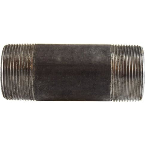 A black seamless nipple pipe fitting with threaded ends, designed for industrial piping systems. - 1-1/2 x 4 Schedule 80 Seamless Black Nipple