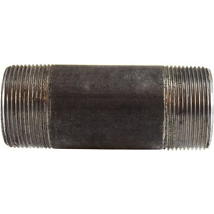 A black seamless nipple pipe fitting with threaded ends, designed for industrial piping systems. - 1-1/2 x 4 Schedule 80 Seamless Black Nipple
