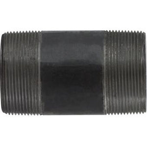 Black seamless nipple pipe fitting with threaded ends, typically used in plumbing and industrial systems. - 2 x 3 1/2 Double Extra Black Seamless Nipple