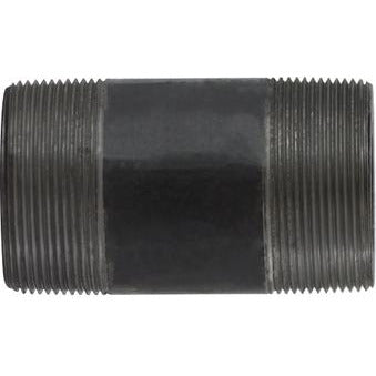 Black seamless nipple pipe fitting with threaded ends, typically used in plumbing and industrial systems. - 2 x 3 1/2 Double Extra Black Seamless Nipple