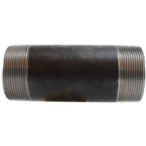 A black seamless black nipple pipe fitting with threaded ends, designed for industrial and plumbing use. - 3 x Close Schedule 80 Seamless Black Nipple