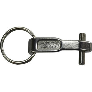 A metal camlock handle with a ring and pin, typically used for locking or securing machinery components. - Quick Locking Q5 Handle 3 - 4 Camlocks