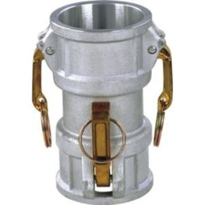 Metal alum spool coupler with a cam and groove, featuring a gold-toned lever and hardware. - 4 x 4 Part D Aluminum Spool Coupler