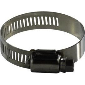 A stainless steel worm gear hose clamp, with a silver finish and a black adjustment mechanism. - 2-9/16-3-1/2 All 316 Stainless Steel Clamp