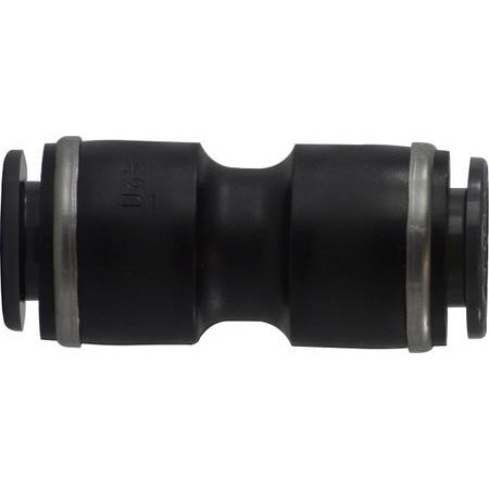 A black DOT Push-In Union Composite fitting, designed for transportation and automotive air systems. - 5/8 D.O.T. Push-In Union Composite
