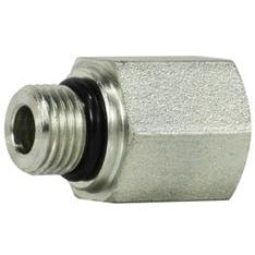 Hydraulic fitting for fluid systems – 7/16-20 x 1/4 Male O-Ring Boss to Female National Pipe Thread Straight Adapter.