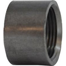 A black steel half coupling with FPT threading on one end and a butt weld end, intended for plumbing or industrial piping systems - 2 Black Merchant Half Coupling