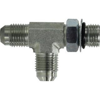 Metal hydraulic run tee fitting 3/4-16 Male Joint Industry Council x Male O-Ring Boss Run Tee