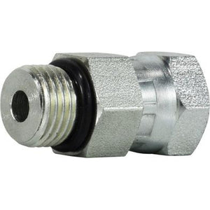 A straight-line configuration male O-Ring Boss to female National Pipe Straight mechanical adapter, made of steel, typically used in hydraulic or fluid handling systems - 1-1/16-12 x 3/4 Male O-Ring Boss x Female National Pipe Straight Mechanical Straight Adapter

