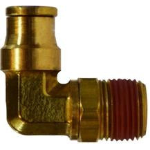 A brass DOT swivel elbow with a 3/4 inch push-in connection and a 1/2 inch male NPTF connection - 3/4 X 1/2 Push In X Male Iron Pipe DOT Swivel Elbow