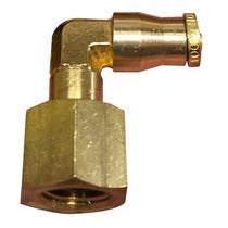 A brass 1/4 x 1/4 female swivel elbow fitting.