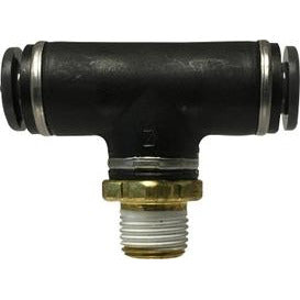 A black male iron pipe DOT branch tee composite with push-fit and MIP connections - 1/2 X 1/2 Push-In X Male Iron Pipe DOT Branch Tee Composite