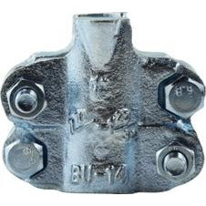 A silver metal plumbing pipe clamp with multiple bolts and a hose ID of 2 inch - 2-1-16 -2-1-4 High-Pressure Clamp