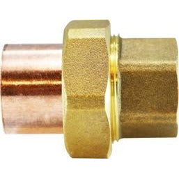 A bronze-colored 3/4 inch plumbing union with a copper fitting on one side and a brass fitting on the other. 3/4 Copper x Copper Union
