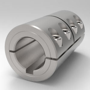 1/2" X 1/2" One-Piece Split Clamp-Type Rigid Shaft Coupling/Keyways, SS