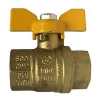 A bronze-colored 1/4 Tee Handle Full Port Ball Valve with a yellow butterfly handle and black markings.