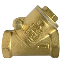 A bronze Y-pattern check valve with a visible brand marking