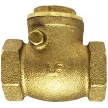 A bronze-colored brass female iron pipe swing check valve with threaded connections.