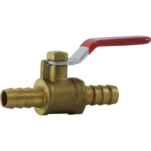 Brass body ball valve featuring hose barbed connections on both ends - 3/8 Hose Barb x Hose Barb Lead Free Forged Mini Ball Valve