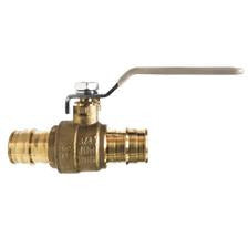 A silver-colored lead-free brass ball valve with PEX connections. - Lead-Free 1/2 Pex x 1/2 Pex Cold