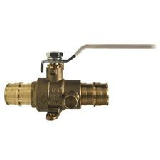A bronze-colored cold expansion pex ball valve with a stainless steel ball and a lever handle for turning the valve on and off. - Lead Free 1/2 Cold Expansion Pex Ball Valve