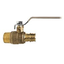 A bronze-colored metal plumbing fitting with a male national pipe thread on one end and a pex cold expansion connection on the other, featuring a lever for installation. - Lead Free 1/2 Male National Pipe Thread X 1/2 Pex Cold