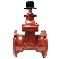 A red ductile iron mechanical joint gate valve with a non-rising stem, typically used in water and wastewater systems. 10 Ductile Iron Mechanical Joint x Mechanical Joint Gate Valve Non-Rising Stem American Water Works Association C515