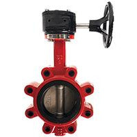 A red ductile iron butterfly valve with a stainless steel disc and a black gear handle - 4 Ductile Iron Butterfly Valve Lug/Gear Stainless Steel Disc/Ethylene Propylene Diene Monomer